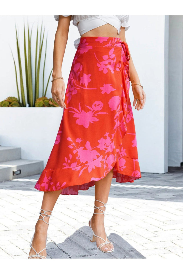 Floral Tied Ruffled Skirt - Skirts - FITGGINS