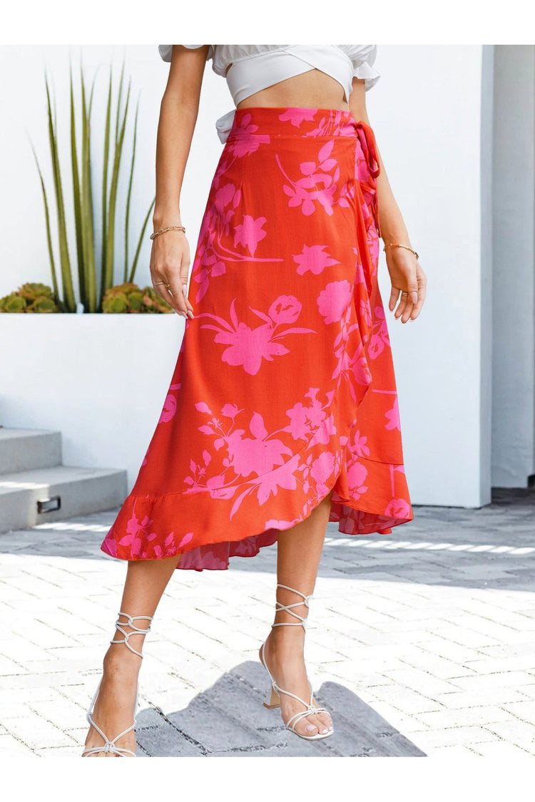 Floral Tied Ruffled Skirt