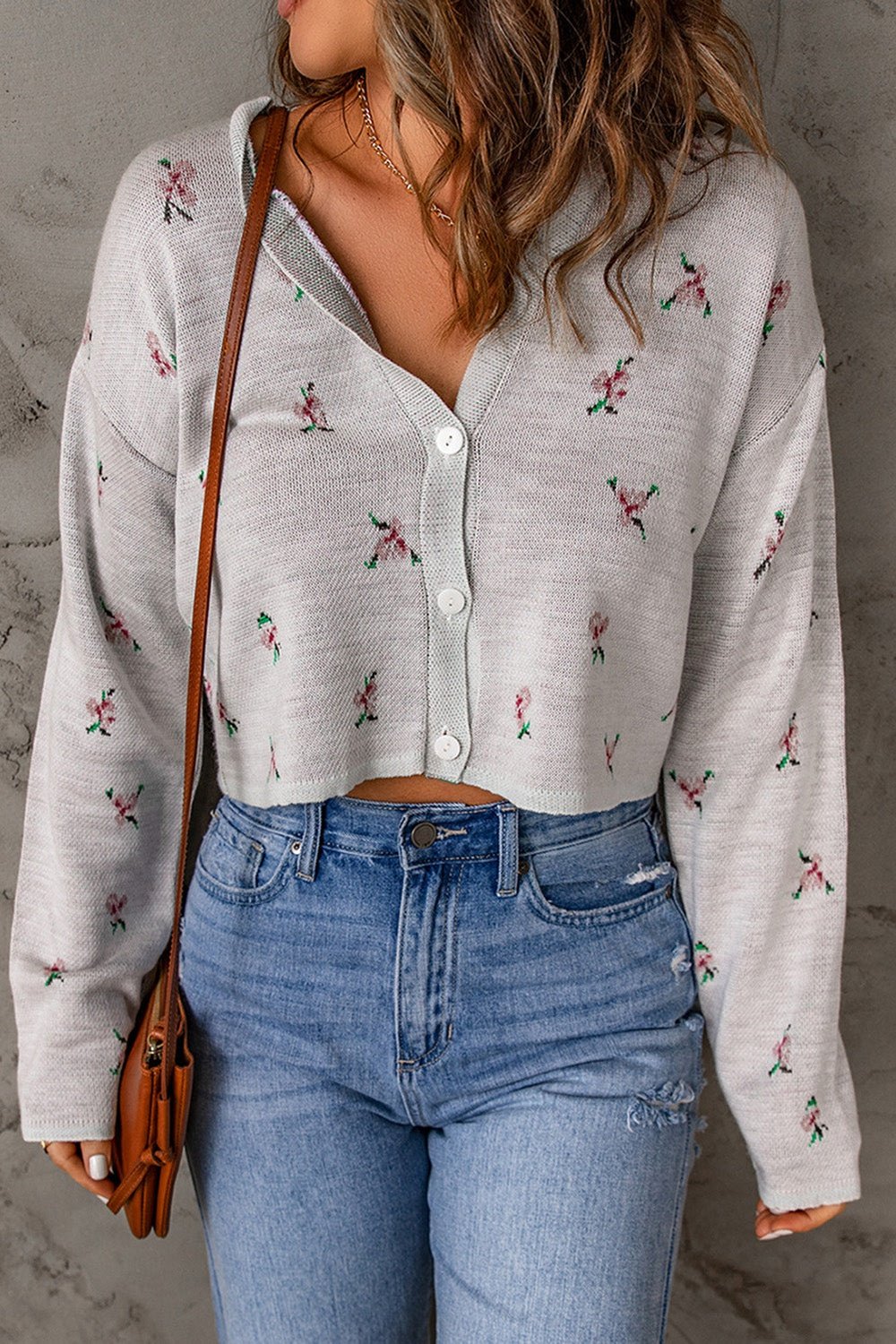 Floral Button Down Cropped Cardigan - Cardigans - FITGGINS
