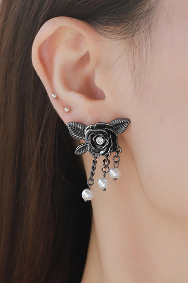 Floral Chain Detail Pearl Earrings - Earrings - FITGGINS