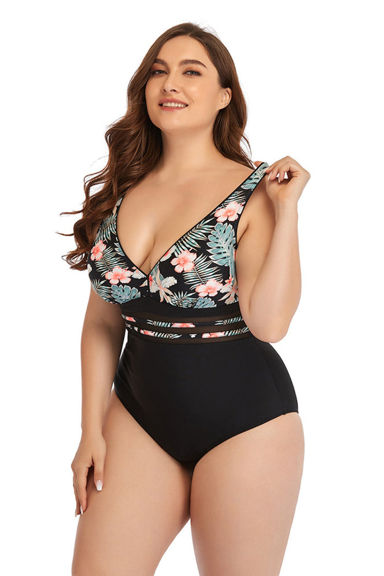 Floral Cutout Tie-Back One-Piece Swimsuit - Swimwear One-Pieces - FITGGINS