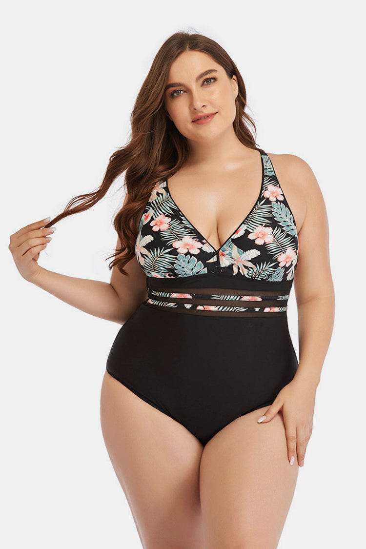 Floral Cutout Tie-Back One-Piece Swimsuit - Swimwear One-Pieces - FITGGINS
