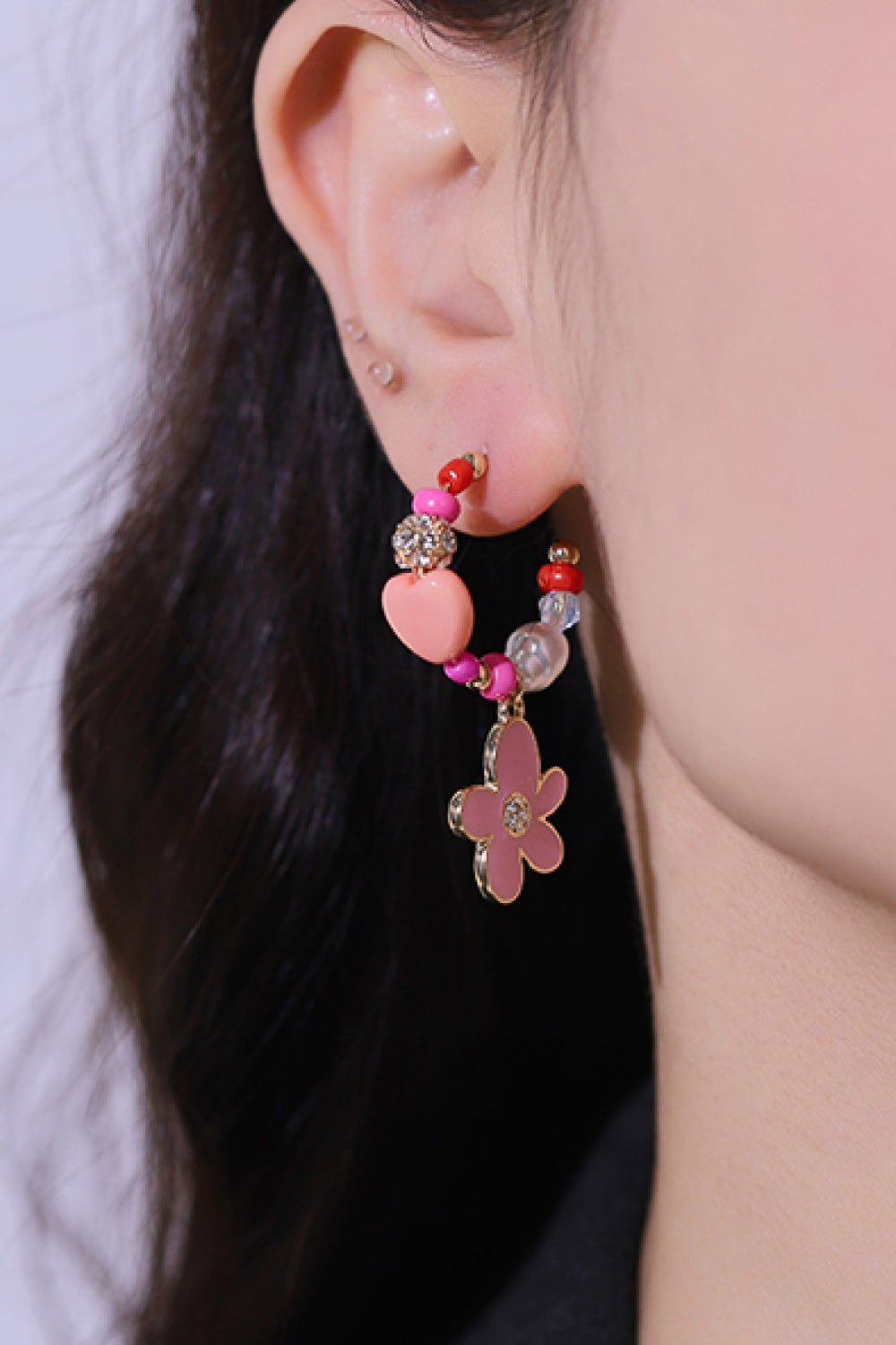 Flower C-Hoop Drop Earrings - Earrings - FITGGINS