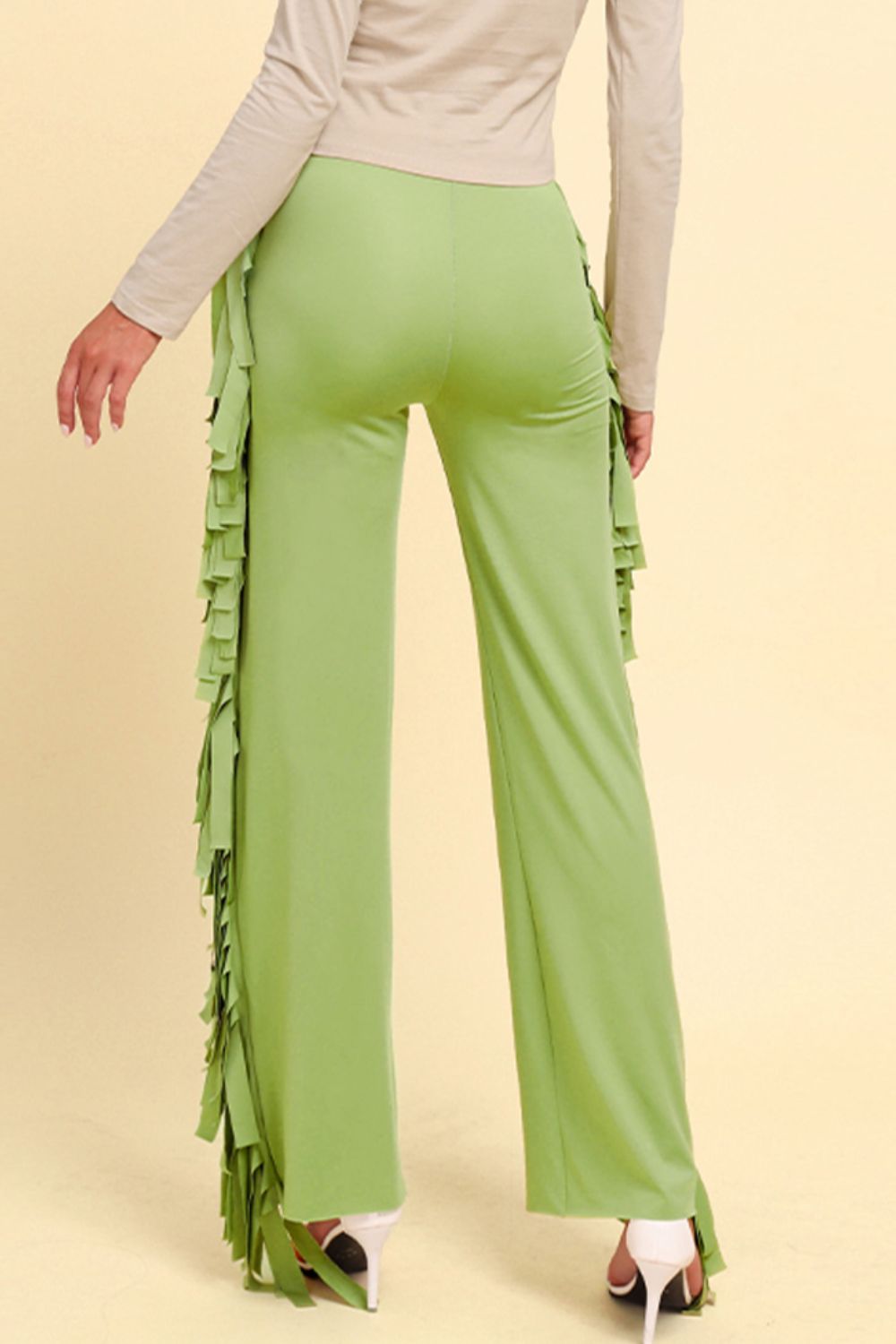 Fringe Trim Wide Leg Pants - Pants - FITGGINS