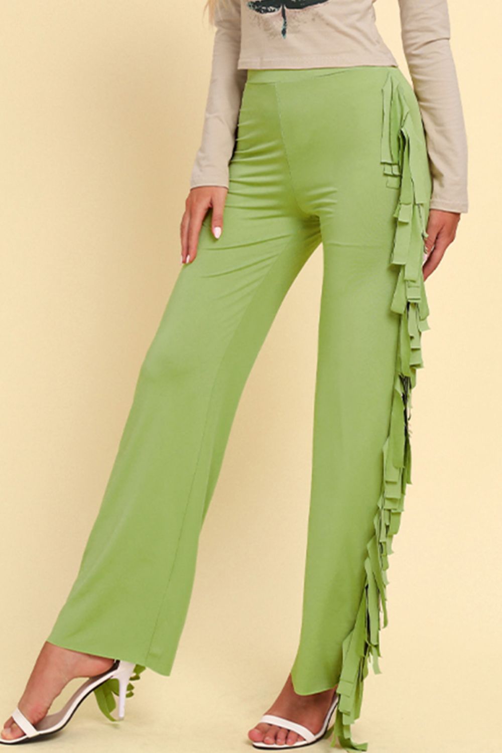 Fringe Trim Wide Leg Pants - Pants - FITGGINS