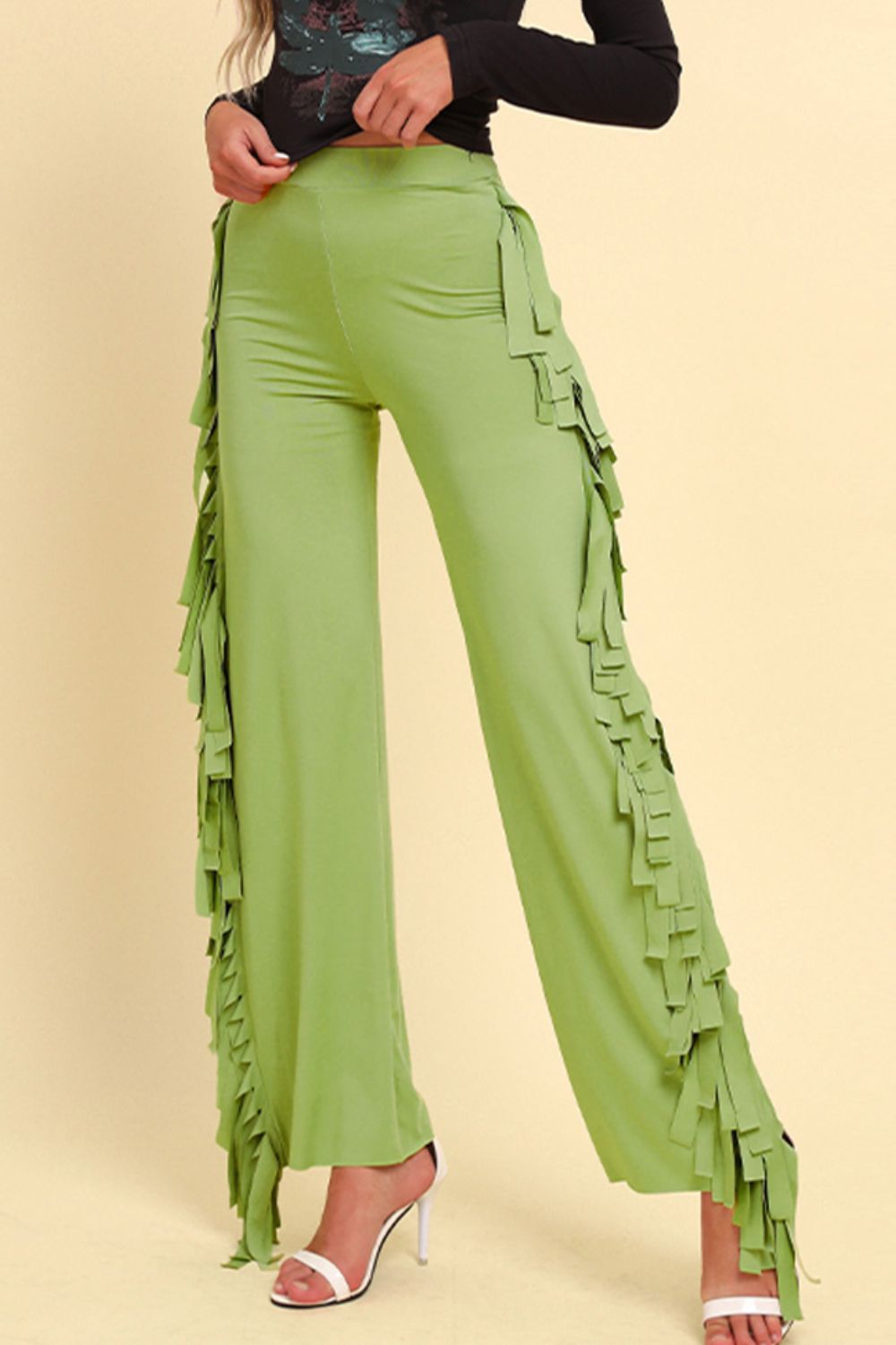 Fringe Trim Wide Leg Pants - Pants - FITGGINS