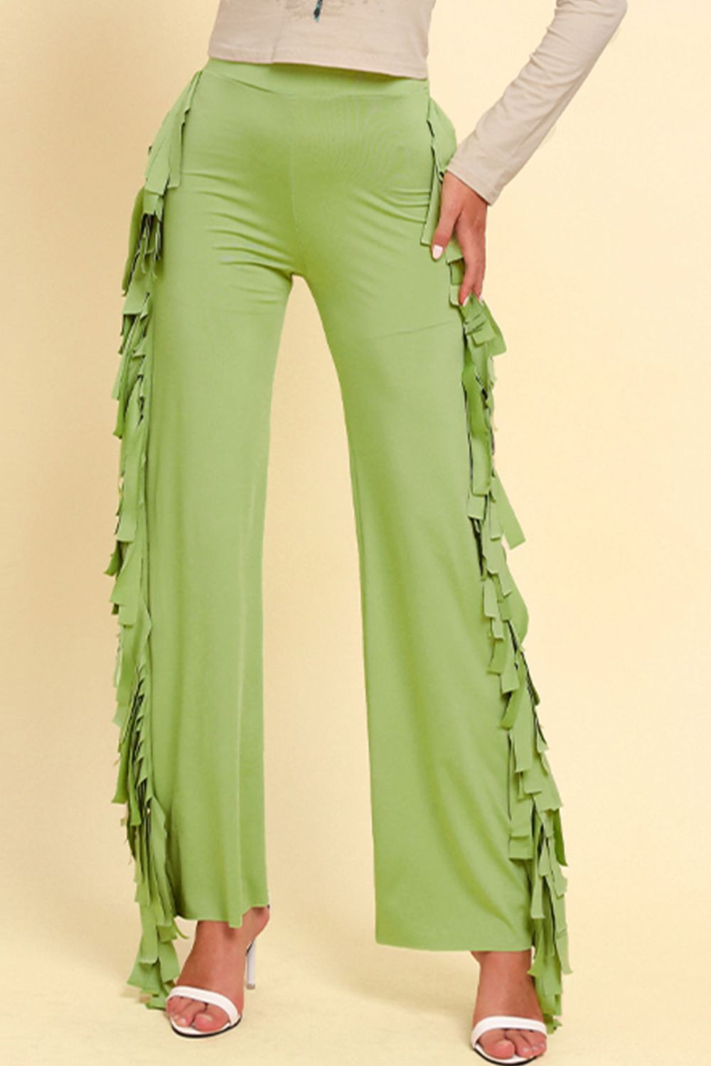 Fringe Trim Wide Leg Pants - Pants - FITGGINS