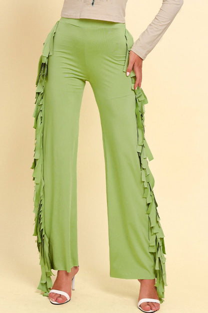 Fringe Trim Wide Leg Pants - Pants - FITGGINS