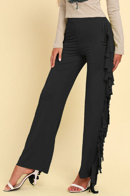 Fringe Trim Wide Leg Pants - Pants - FITGGINS