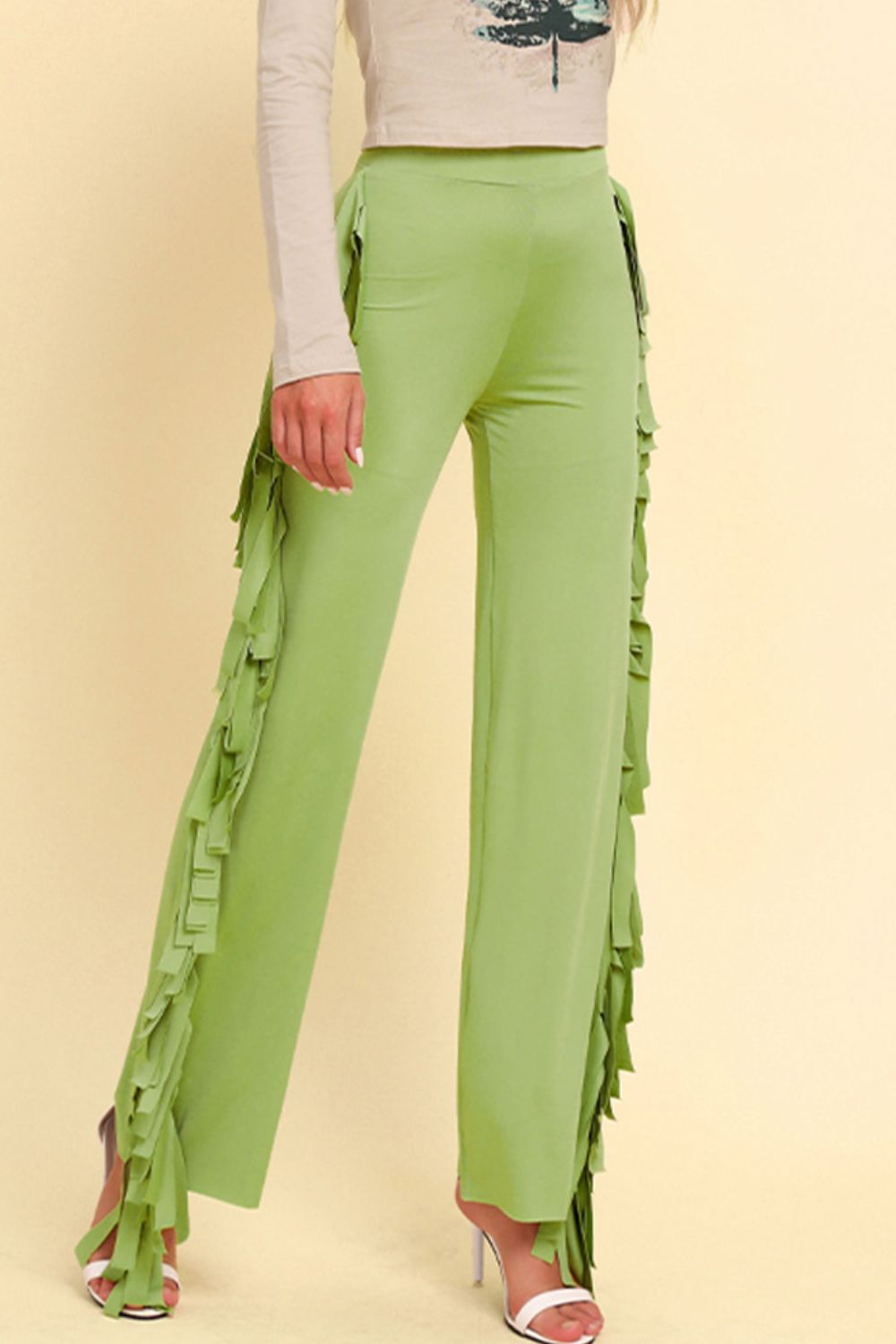 Fringe Trim Wide Leg Pants - Pants - FITGGINS