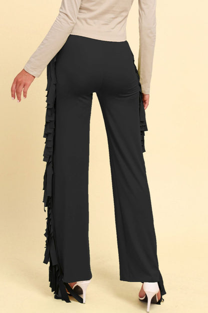 Fringe Trim Wide Leg Pants - Pants - FITGGINS