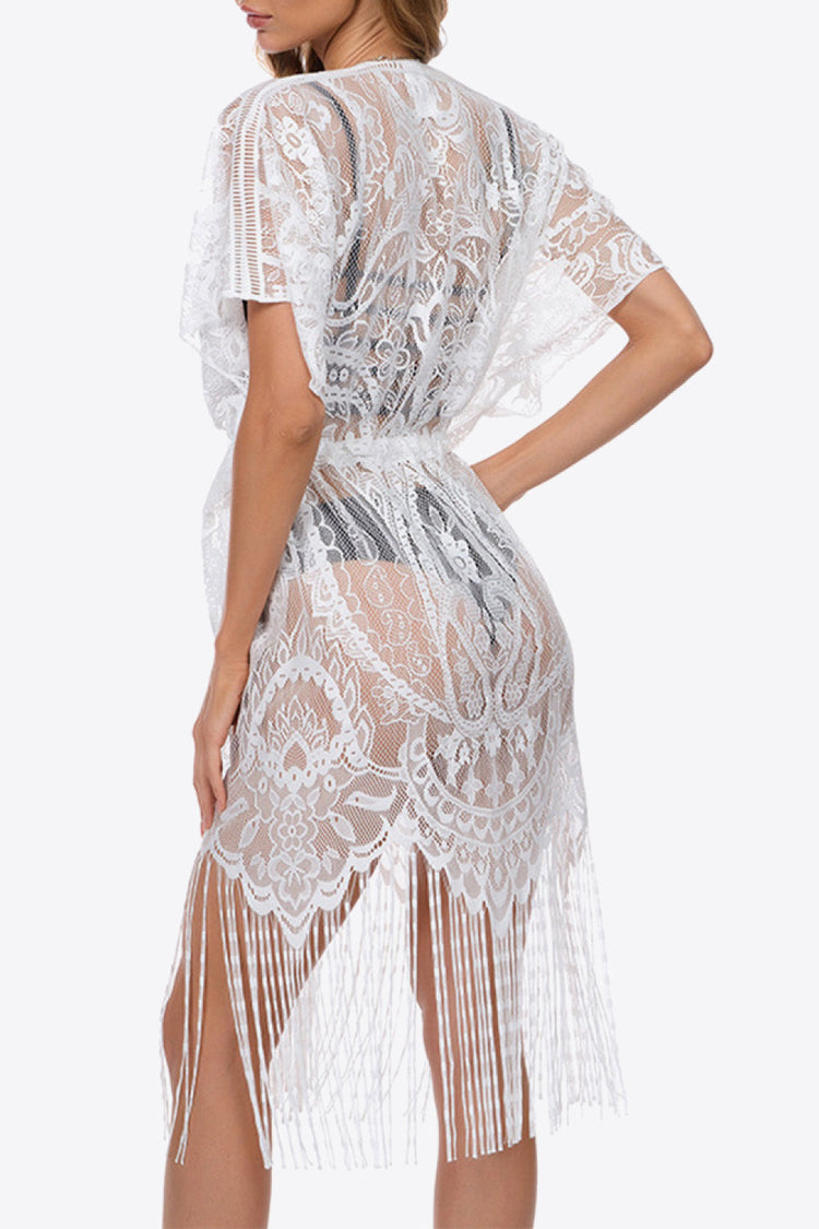 Fringe Trim Lace Cover-Up Dress - Cover-Ups - FITGGINS