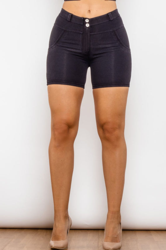 Full Size Buttoned Skinny Denim Shorts - Denim Shorts - FITGGINS