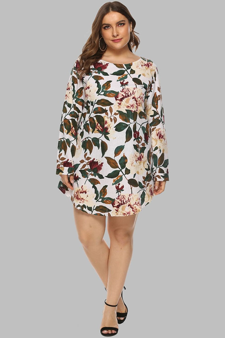 Full Size Floral Long Sleeve Mini Dress