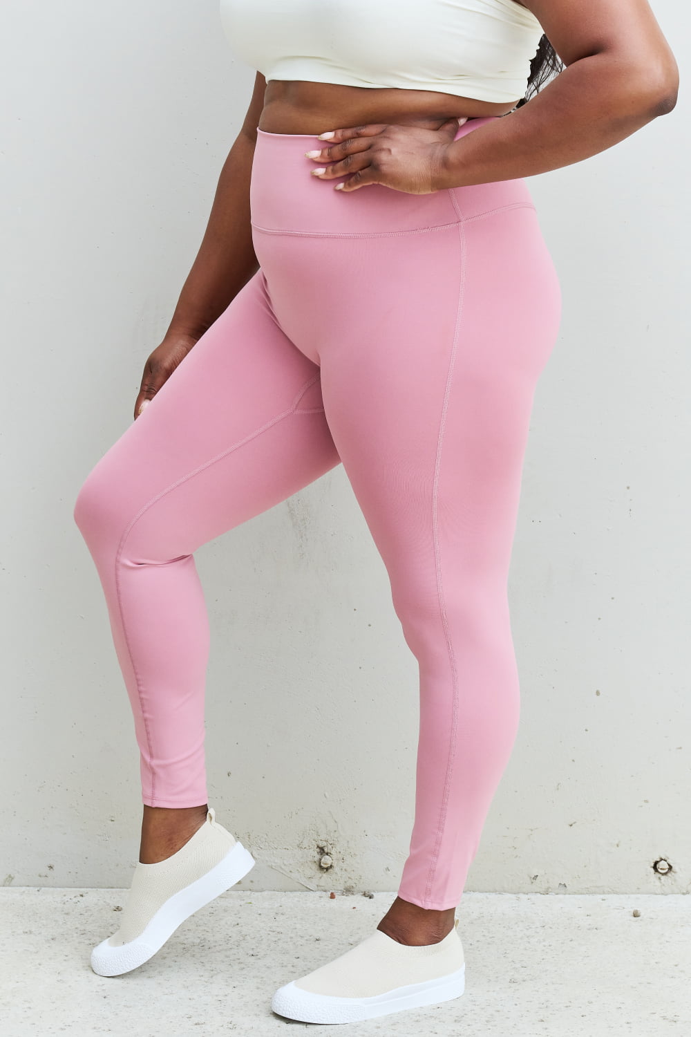 Full Size High Waist Active Leggings in Light Rose - Leggings - FITGGINS