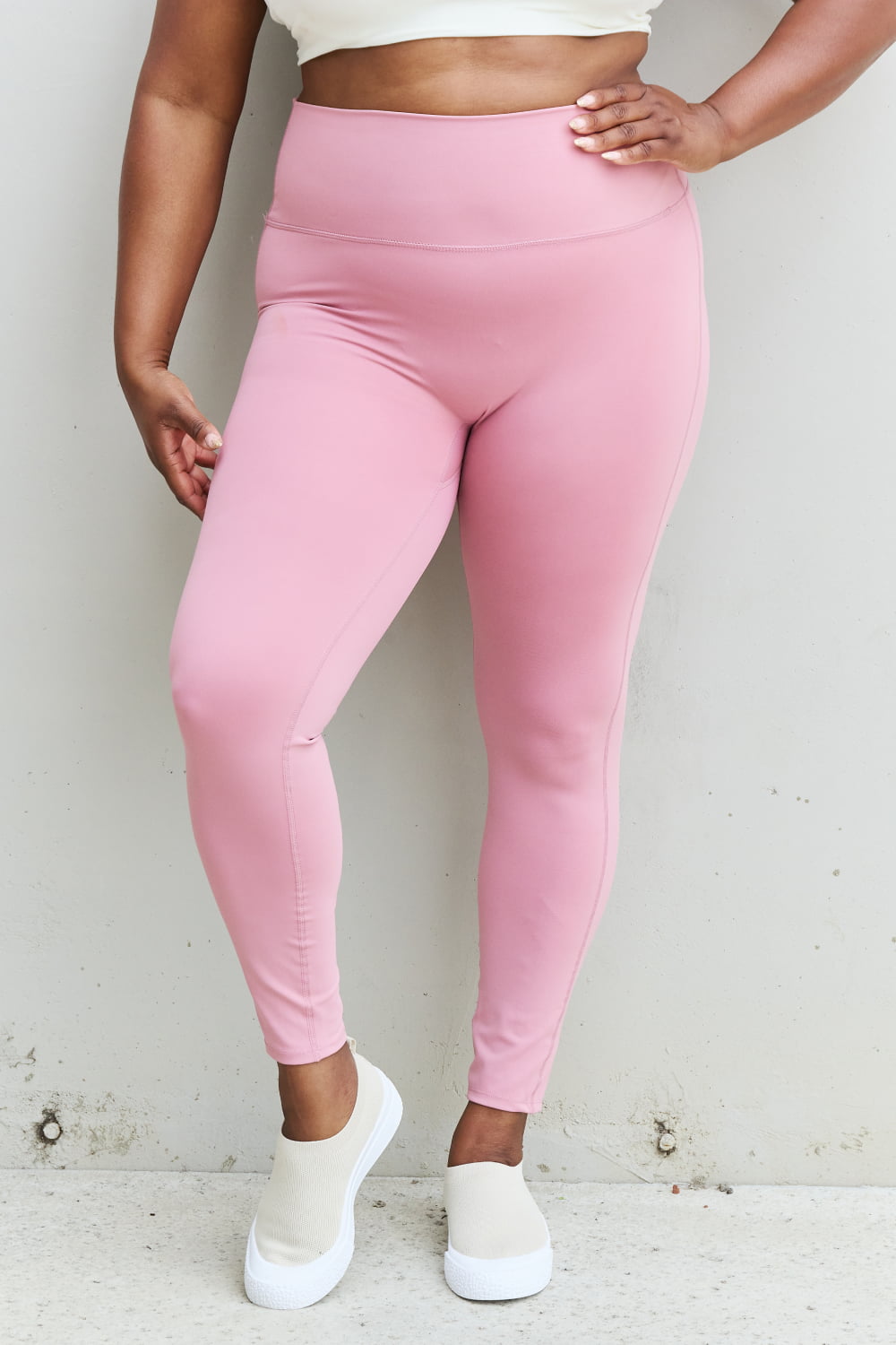 Full Size High Waist Active Leggings in Light Rose - Leggings - FITGGINS