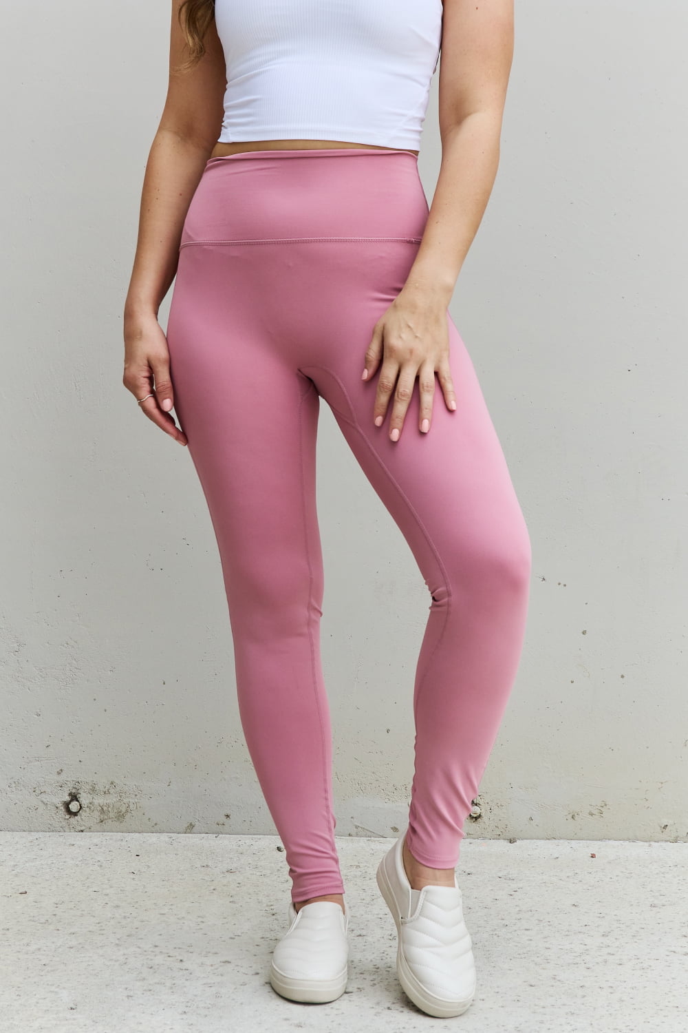 Full Size High Waist Active Leggings in Light Rose - Leggings - FITGGINS