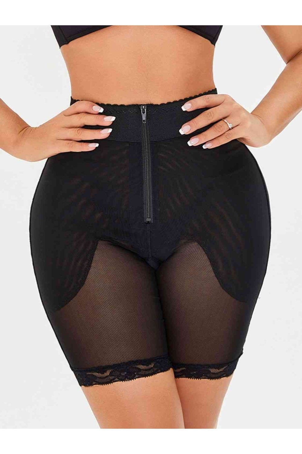 Full Size High-Waisted Lace Trim Shaping Shorts - Shapewear - FITGGINS