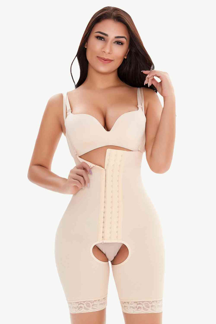 Full Size Hook-and-Eye Lace Trim Shaping Bodysuit - Shapewear - FITGGINS