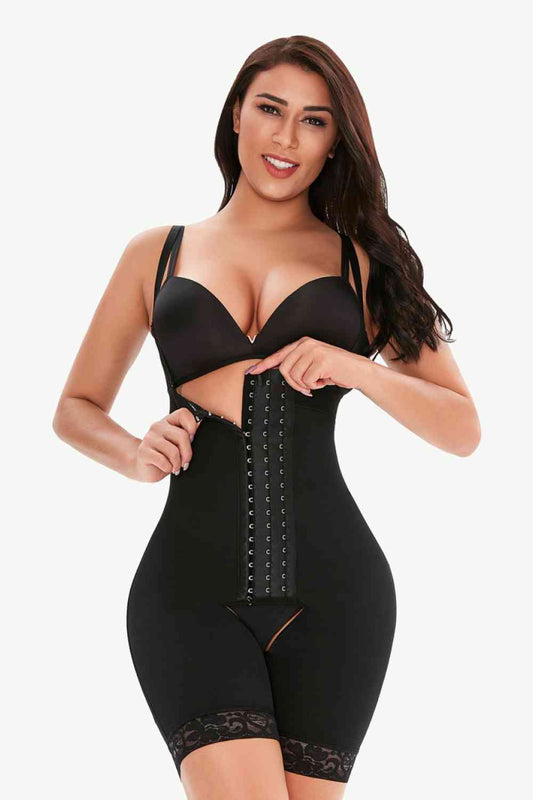 Full Size Hook-and-Eye Lace Trim Shaping Bodysuit - Shapewear - FITGGINS