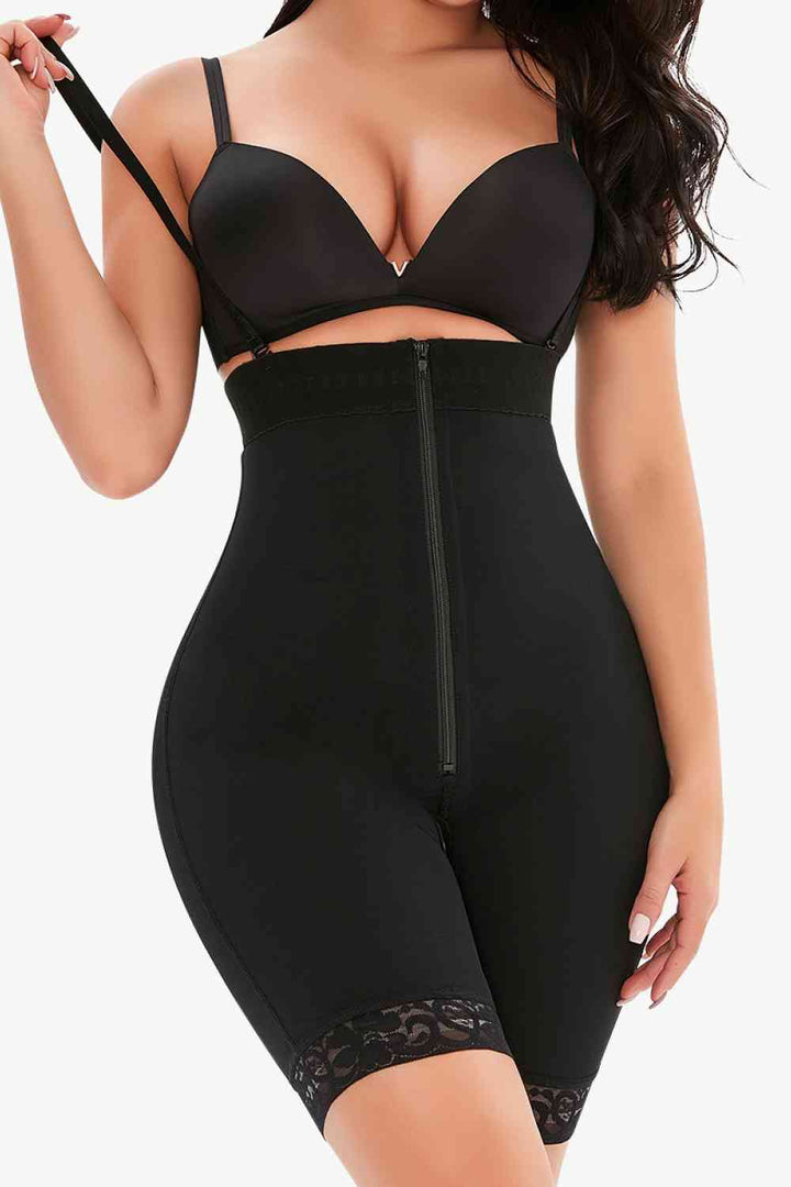 Full Size Lace Detail Zip-Up Under-Bust Shaping Bodysuit - Shapewear - FITGGINS