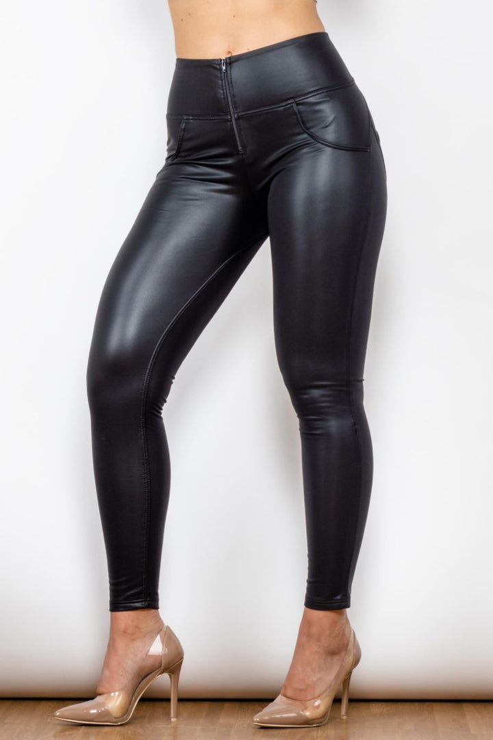 Full Size PU Leather Zip Detail Leggings - Pants - FITGGINS