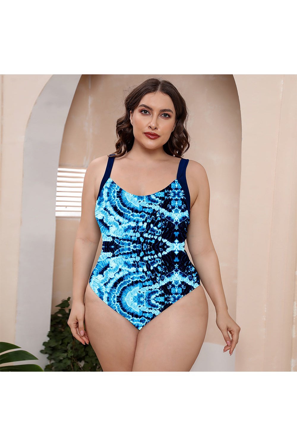 Full Size Printed Scoop Neck Sleeveless One-Piece Swimsuit - Swimwear One-Pieces - FITGGINS