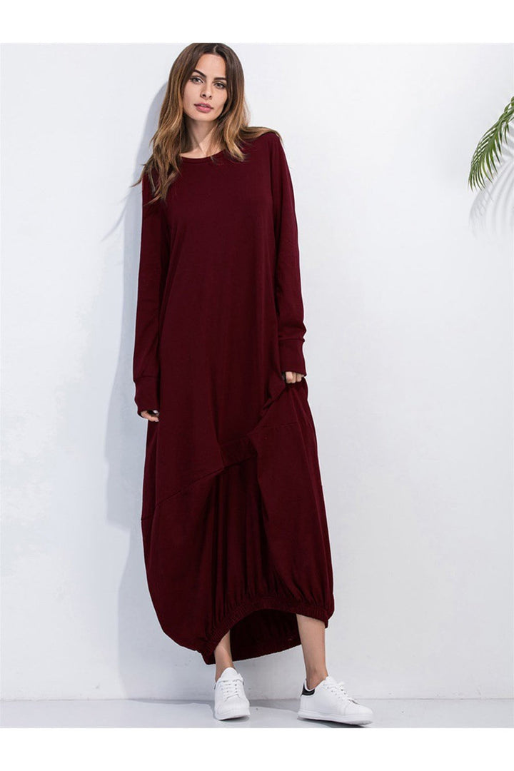 Full Size Round Neck Long Sleeve Sweatshirt Dress - Casual & Maxi Dresses - FITGGINS
