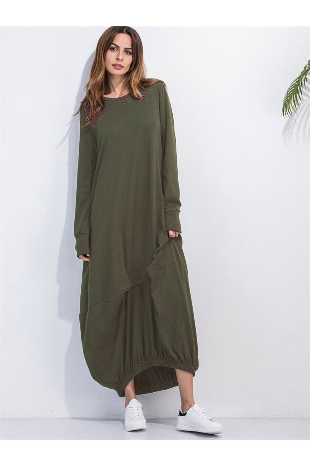 Full Size Round Neck Long Sleeve Sweatshirt Dress - Casual & Maxi Dresses - FITGGINS