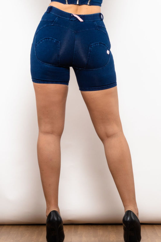 Full Size Side Stripe Buttoned Denim Shorts - Denim Shorts - FITGGINS