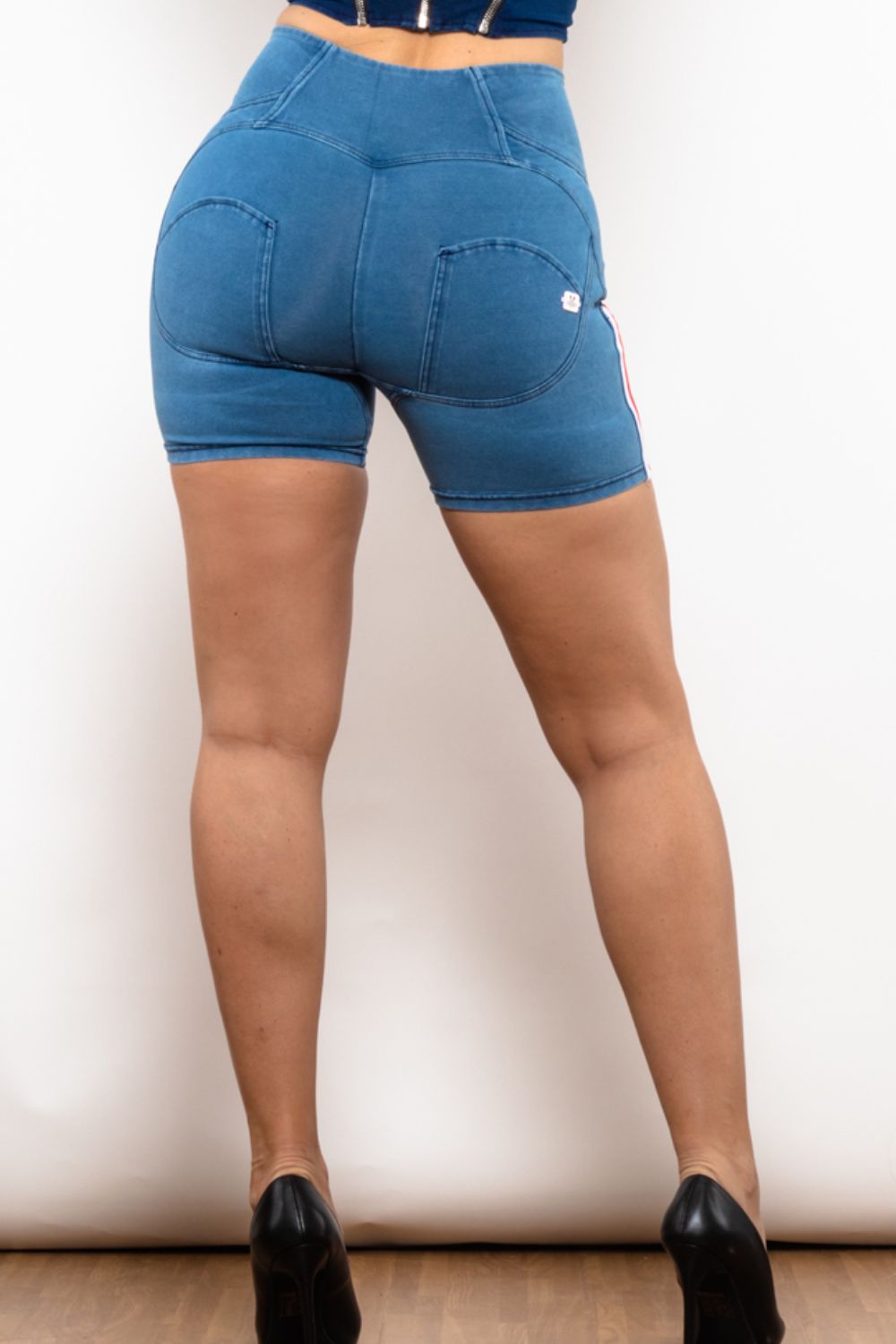 Full Size Side Stripe Zip Closure Denim Shorts - Denim Shorts - FITGGINS