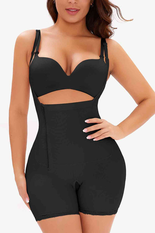 Full Size Side Zipper Under-Bust Shaping Bodysuit - Shapewear - FITGGINS