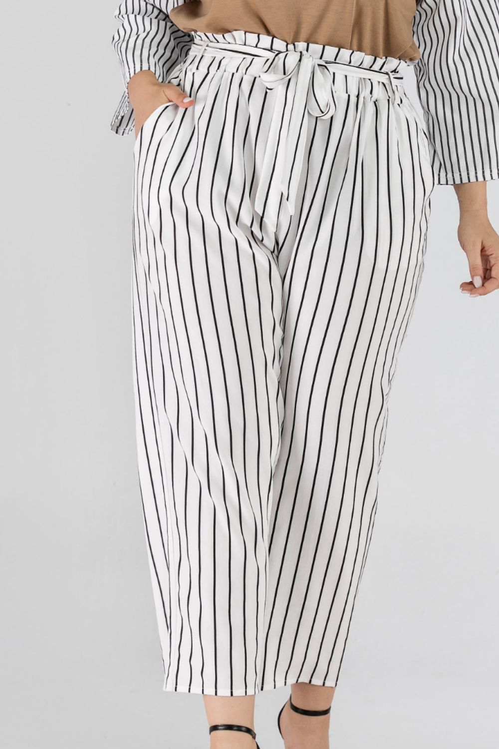 Full Size Striped Paperbag Waist Cropped Pants - Pants - FITGGINS