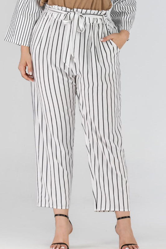 Full Size Striped Paperbag Waist Cropped Pants - Pants - FITGGINS