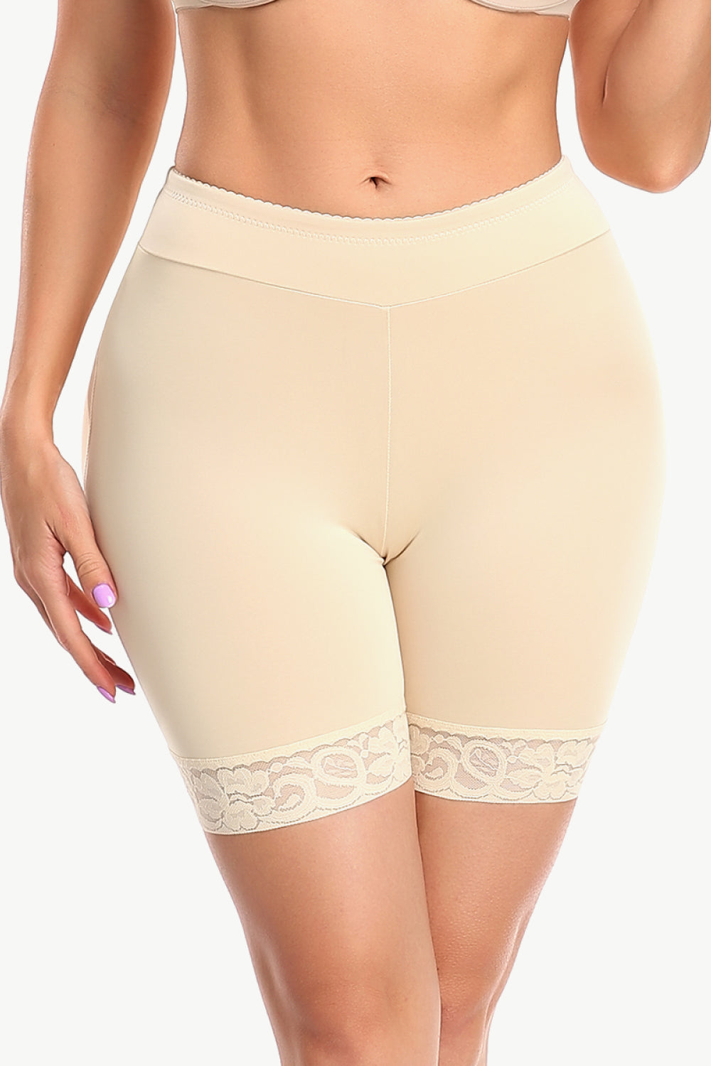 Full Size Lace Trim Lifting Pull-On Shaping Shorts - Shapewear - FITGGINS