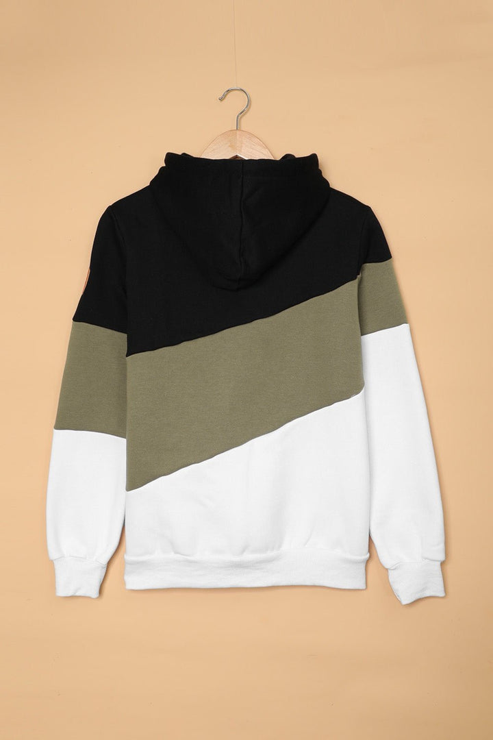 Full Size Range Color Block Cowl Neck Hoodie - Sweatshirts & Hoodies - FITGGINS