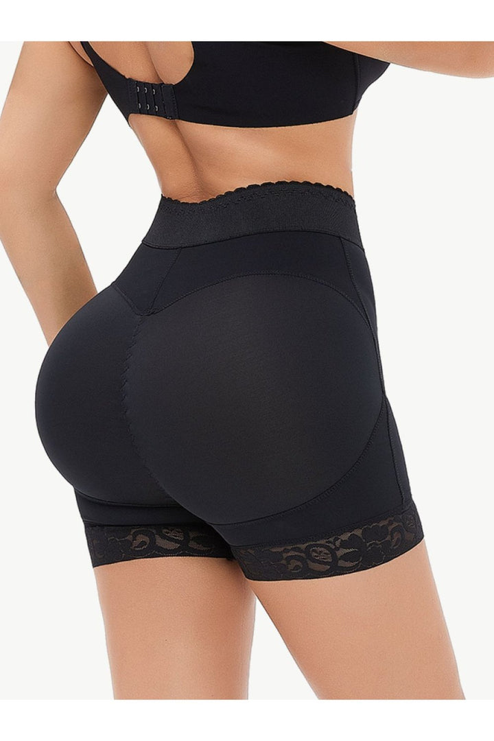 Full Size Zip-Up Lace Trim Shaping Shorts - Shapewear - FITGGINS