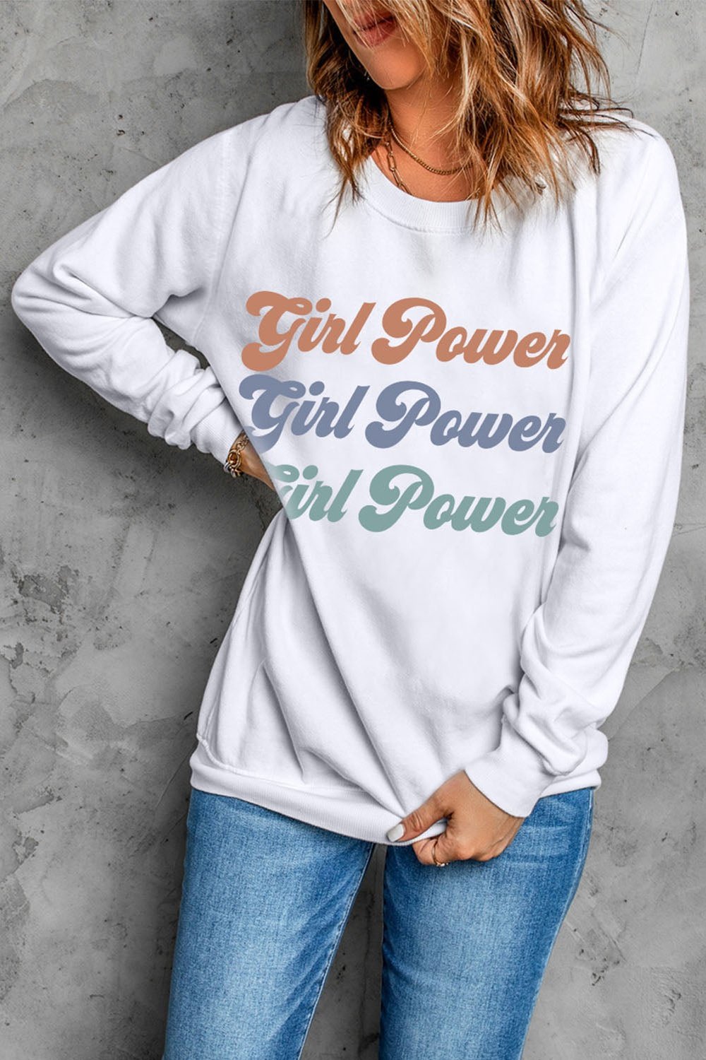 GIRL POWER Graphic Dropped Shoulder Sweatshirt - Sweatshirts & Hoodies - FITGGINS