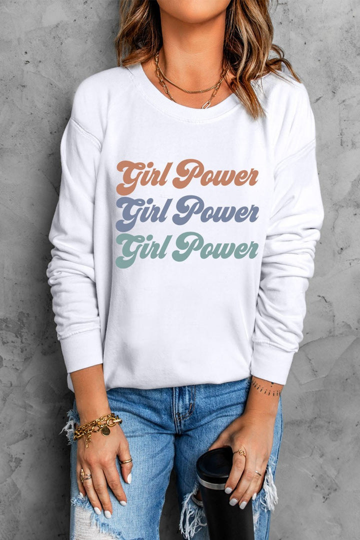 GIRL POWER Graphic Dropped Shoulder Sweatshirt - Sweatshirts & Hoodies - FITGGINS
