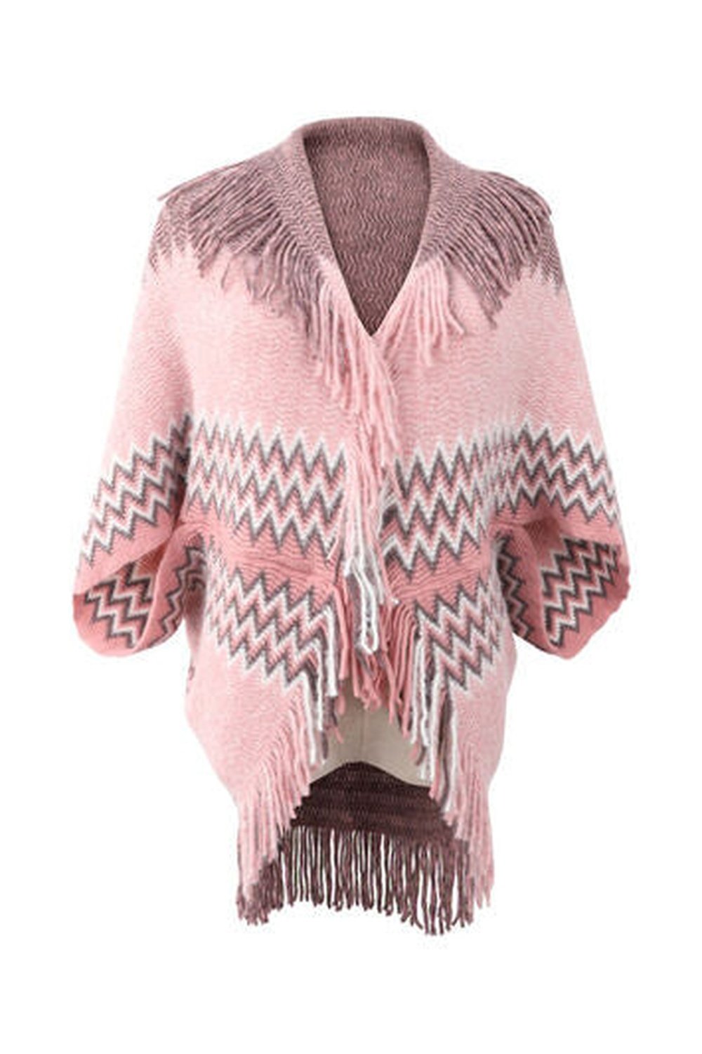 Geometric Fringe Open Front Cardigan - Cardigans - FITGGINS