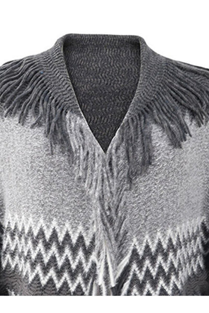 Geometric Fringe Open Front Cardigan - Cardigans - FITGGINS