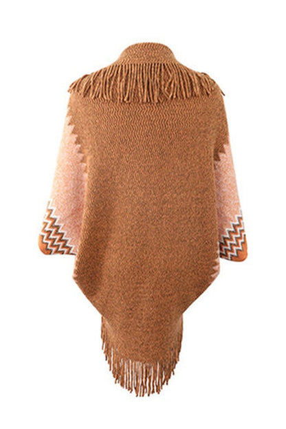 Geometric Fringe Open Front Cardigan - Cardigans - FITGGINS