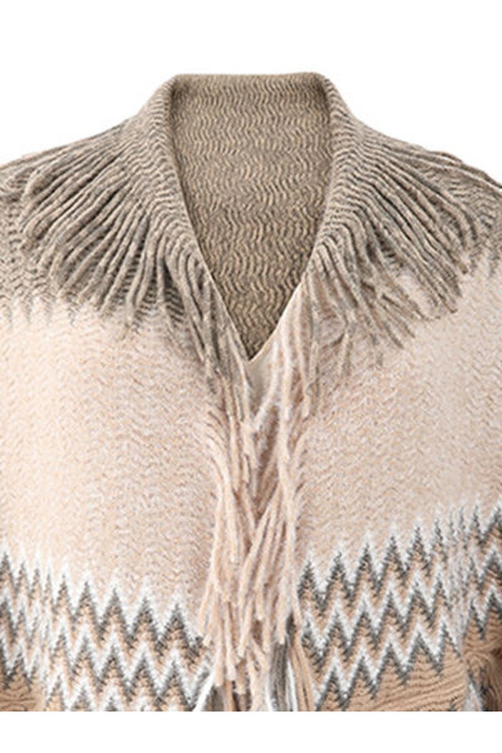 Geometric Fringe Open Front Cardigan - Cardigans - FITGGINS