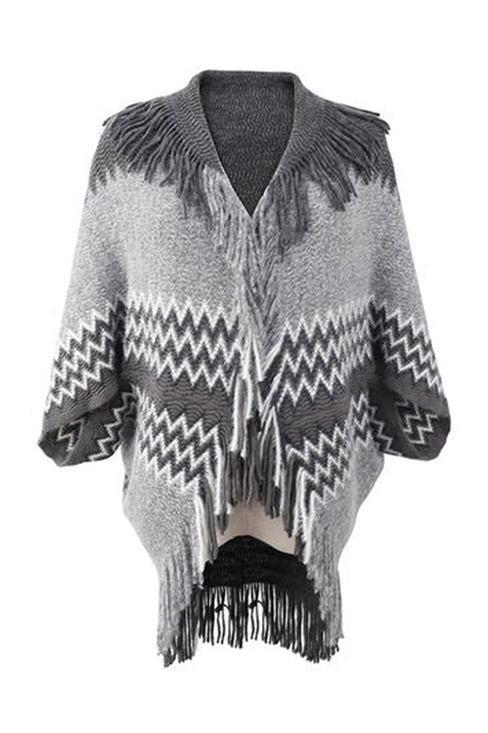 Geometric Fringe Open Front Cardigan - Cardigans - FITGGINS