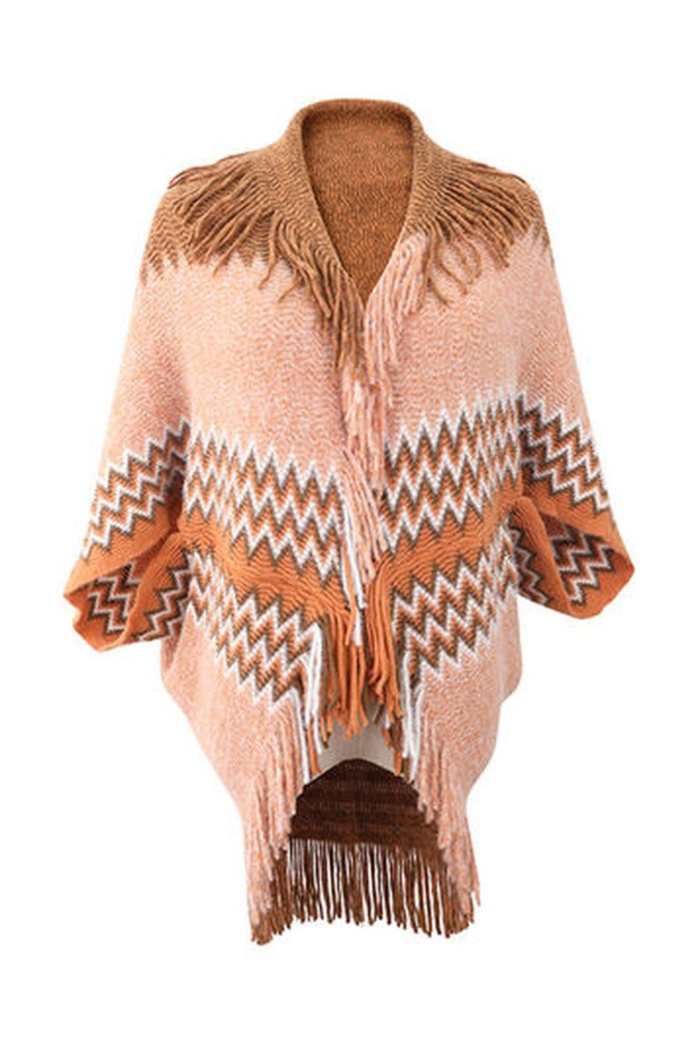 Geometric Fringe Open Front Cardigan - Cardigans - FITGGINS