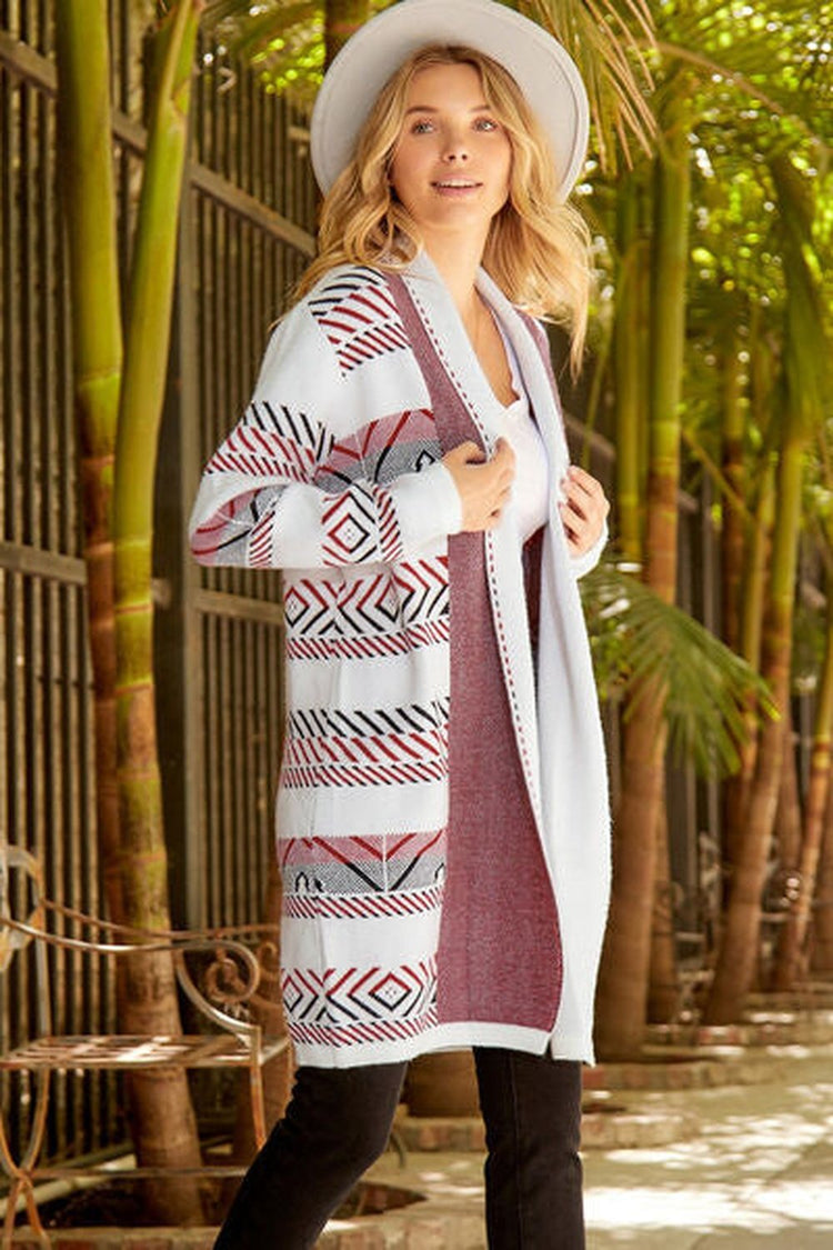 Geometric Open Front Longline Cardigan - Cardigans - FITGGINS