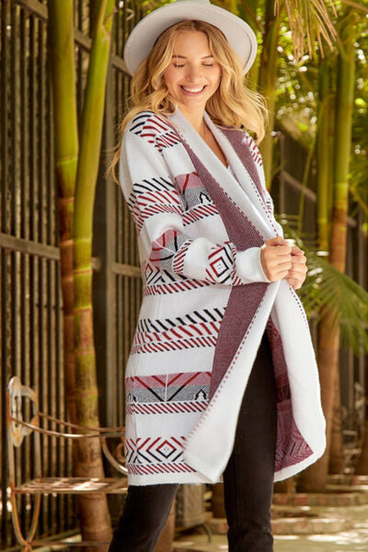 Geometric Open Front Longline Cardigan - Cardigans - FITGGINS