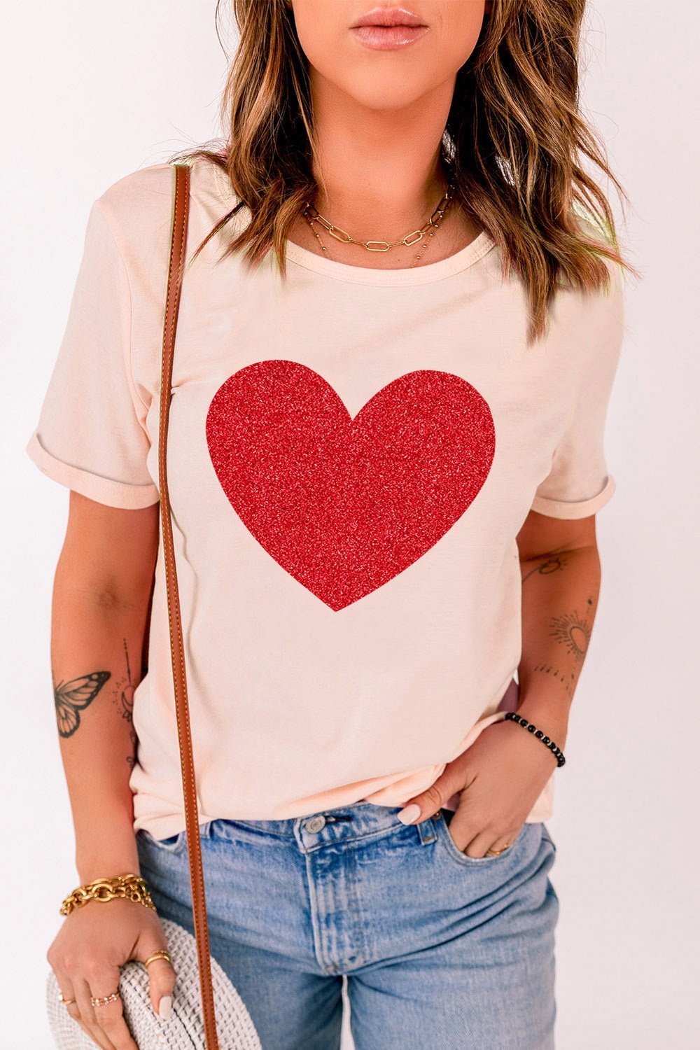 Glitter Heart Graphic T-Shirt - T-Shirts - FITGGINS