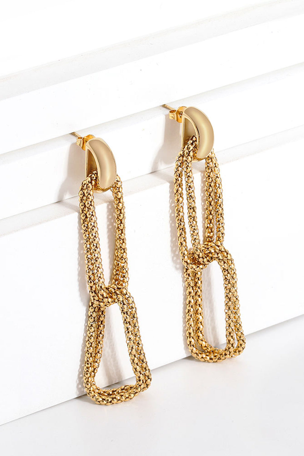 Gold-Plated D-Shaped Drop Earrings - Earrings - FITGGINS