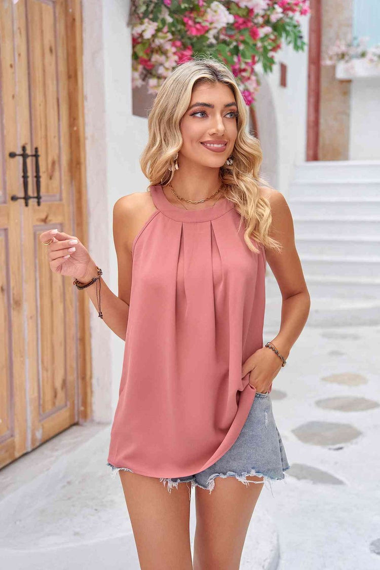 Grecian Neck Sleeveless Top - Blouses - FITGGINS